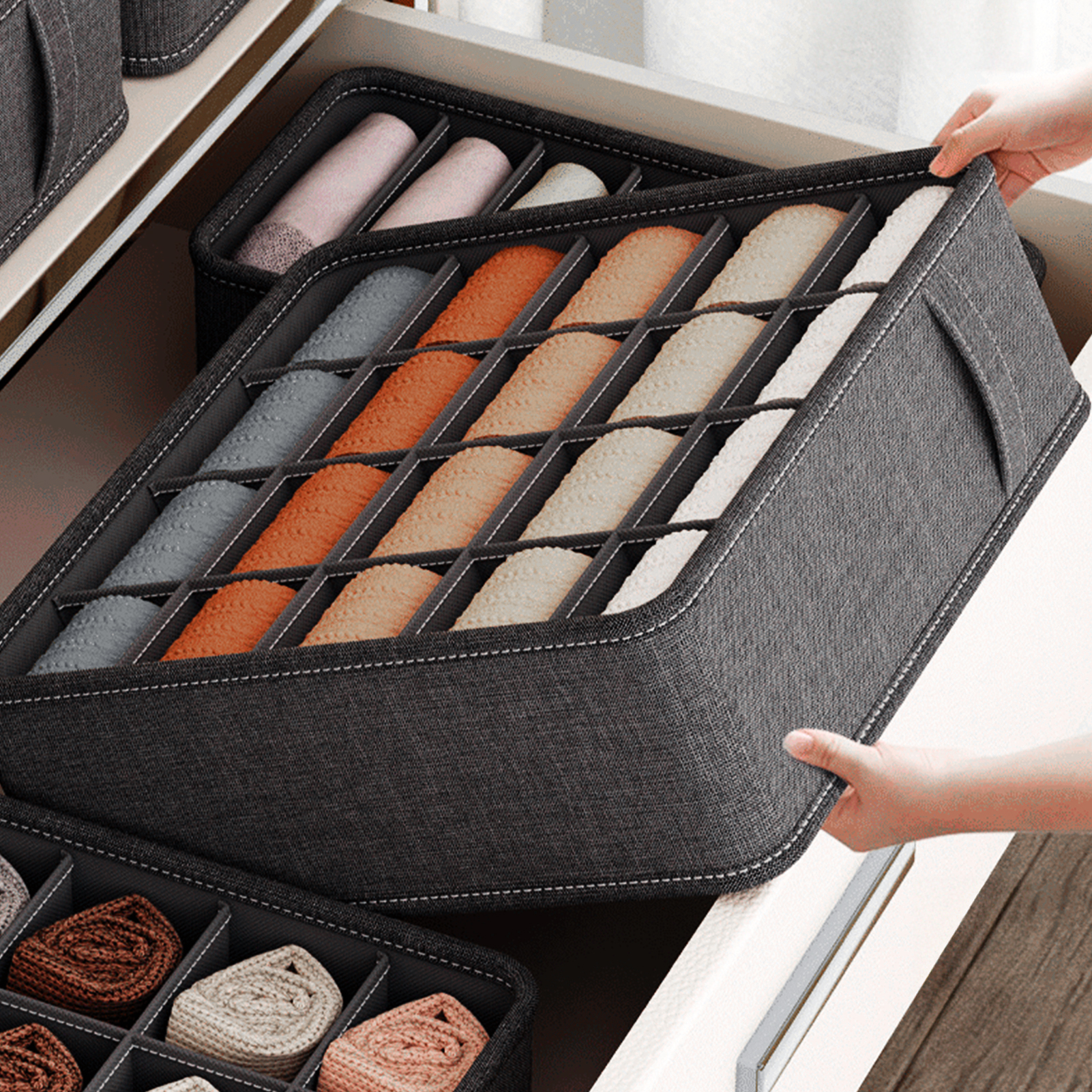 Sock Organizer Tray - Wardrobe Clothes Organizer 6-20 Grids Clothes