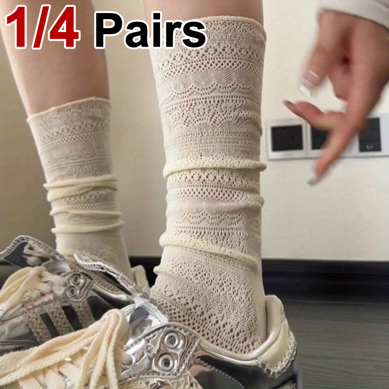 1/4 Pairs Women Lace Trimmed K - Knee High Sock Women 评论和价格