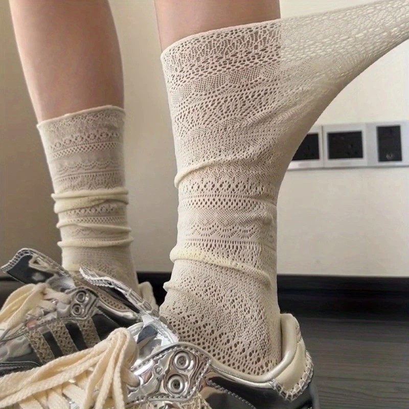 1/4 Pairs Women Lace Trimmed K - Knee High Sock Women 评论和价格