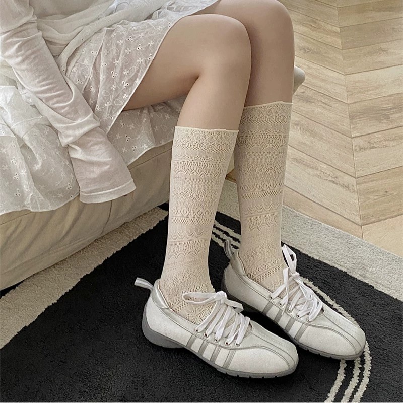 1/4 Pairs Women Lace Trimmed K - Knee High Sock Women 评论和价格